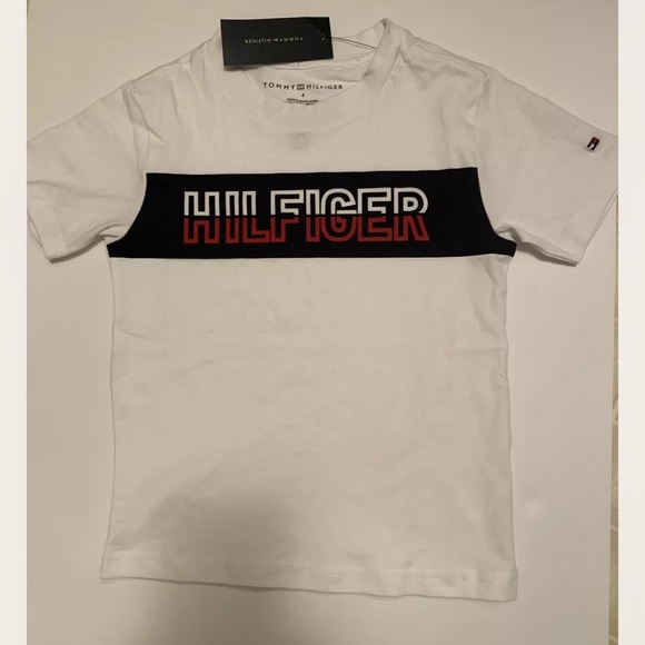 Tommy Hilfiger Other - Tommy Hilfiger Kids White Logo Shirt Boys Size 4 White/Red/Blue 100%cotton NWT